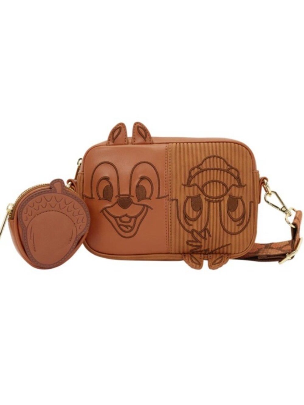 Loungefly Chip N Dale Sling Crossbody Bag W Coin Acorn Pouch Corduroy NWT
